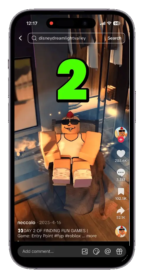 A Roblox game clip playing on TikTok inside the MetaClip app